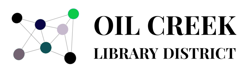 Oil Creek Library District Logo - a map of colored dots connected by lines